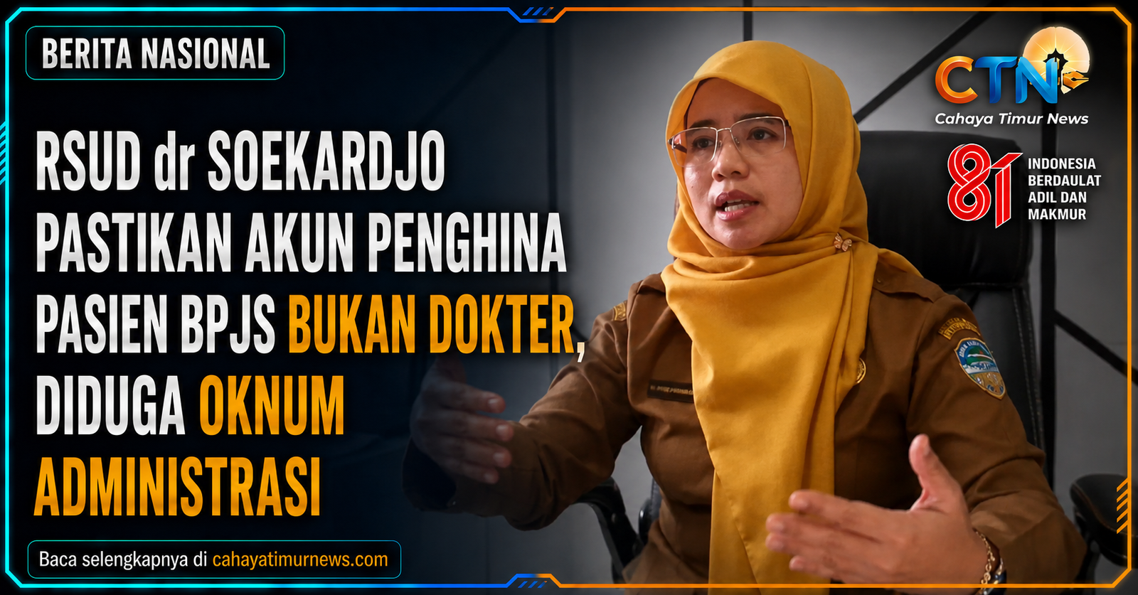RSUD dr Soekardjo Pastikan Akun Penghina Pasien BPJS Bukan Dokter, Diduga Oknum Administrasi